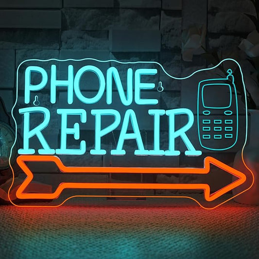 Looklight Phone Repair Neon Sign Arrow Neon Lights for Wall Decor Blue Orange Led Lights for Mobile Phone Repair Shop Business Cellphone Repair Shop Decorations