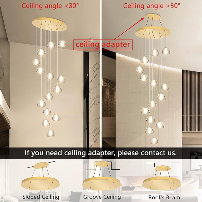 Modern Crystal Chandelier for Hallway Gold LED Ceiling Lighting for Staircase Light Fixture for Living Room Foyer Entryway