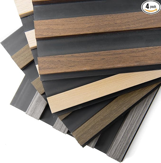 Art3d 4-Pack 6 x 6 Inch WPC Wood Slat Wall Panel for Interior Wall Décor, 3D Wood Fluted Acoustic Wall Paneling for Living Room Bedroom Home & Office - 4 Colors