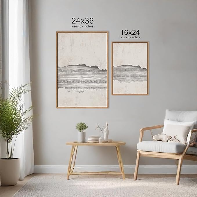 CHDITB Modern Abstract Canvas Art Prints, Set of 3 Neutral Framed Wall Art, Geometric Line Textured Minimalist Decor for Living Room - Large Size 24"x36"