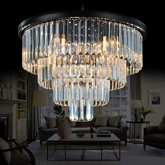 9 Lights Crystal Modern Contemporary Chandeliers Pendant Ceiling Light 4-Tier Chandelier Lighting for Dining Room Living Room Bedroom Girls Room Dia 23.6"