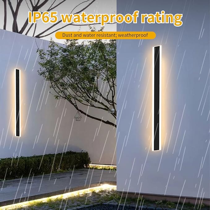 Modern 70.8inch Outdoor Wall Light, 3000k/4500k/6000k 3 Color Change Black Exterior Light Fixtures Wall Mount, Ip65 Waterproof Modern Porch Lights Non-Dimmable, Long Linear Outside Lighting Hard-Wired