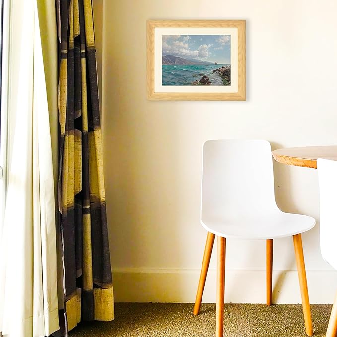 Brivoria Framed Coastal Canvas Wall Art Gallery Decor 13x16 Inch Faux Wood Frame with Mat for Bedroom Hallway or Cottage Display Gallery Nautical Print – Rocky Coast