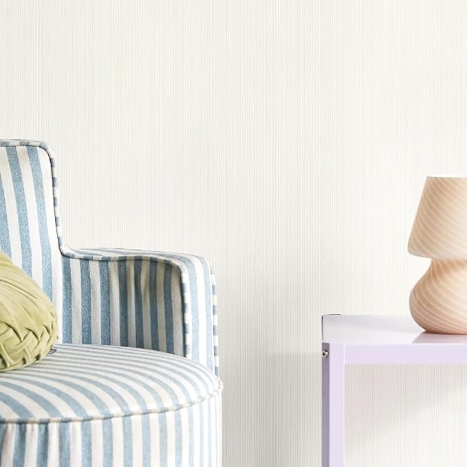 20.8" x 196.8" Grasscloth Peel and Stick Wallpaper, Whinte Neutral Textured Wallpaper for Bedroom Bathroom Office Self-Adhesive Thick Fabric Wall Paper