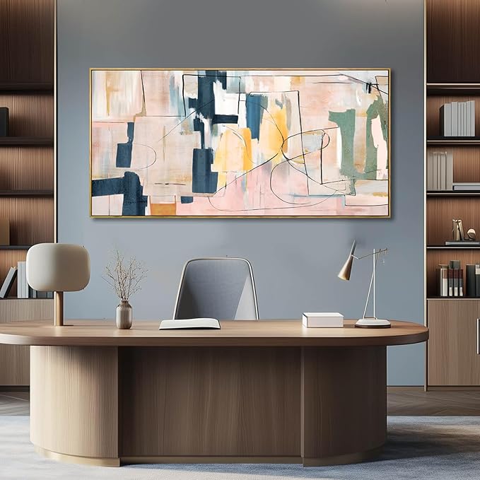 Artexist Pink Abstract Canvas Wall Art 24"x48" Office Decor Framed Wall Decor