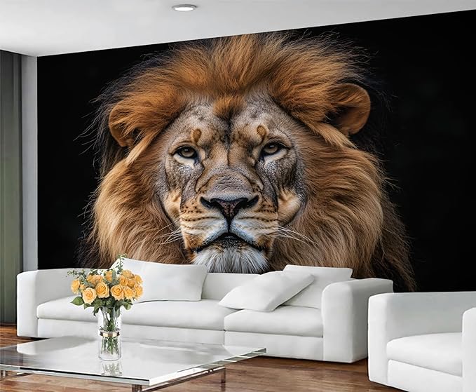 Lion King Mural Wallpaper, African Lion King Murals, 3D Wild Animal Murals Wallpaper for Living Room Bedroom Tv Background Wall Home Decor Mural (Not Peel Stick)