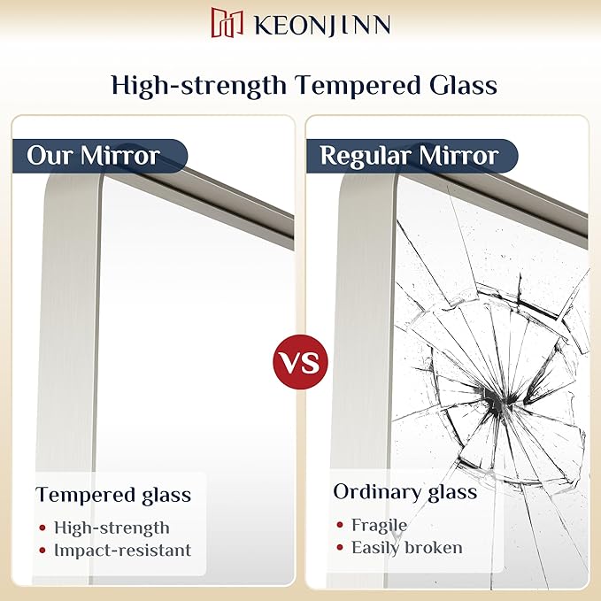 Keonjinn 55 x 36 Brushed Nickel Bathroom Mirrors for Over Sink, Large Rounded Rectangle Bathroom Vanity Mirror, Modern Decorative Silver Mirror, HD Tempered Glass Wall Mirror(Horizontal/Vertical)