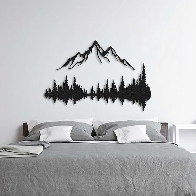 Metal Wall Art | Mountain & Forest Wall Sculptures | Rustic & Modern Wall Decor for Living Room, Home, Bedroom, Office, Kitchen & Outdoor (Black, 38.58'' x 25.72'' IN)