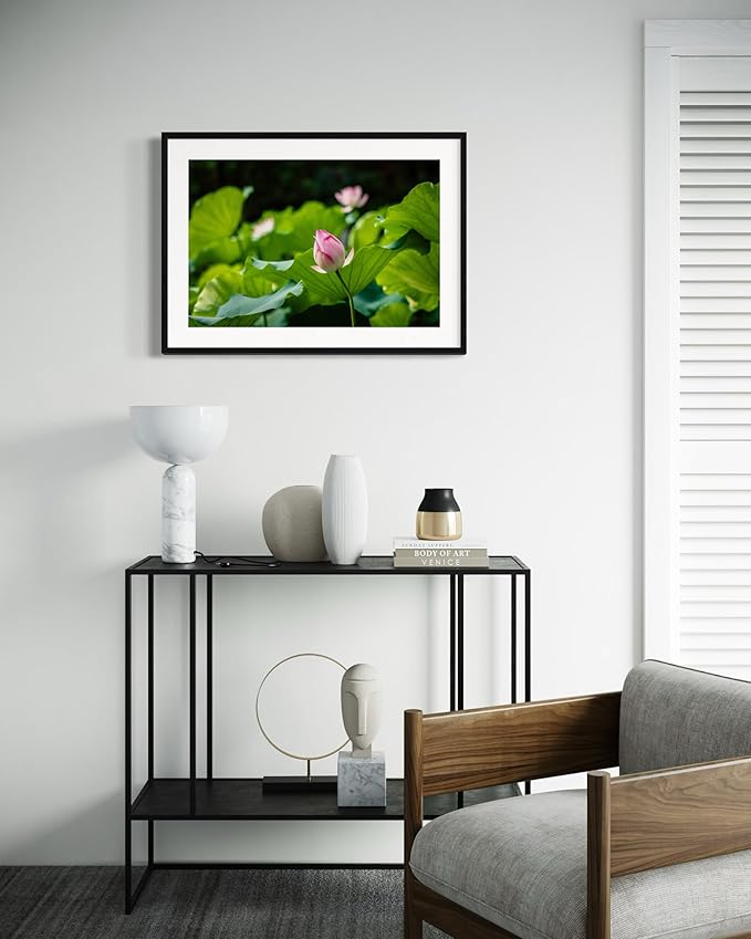 Oriental Beauty: Stunning Feng Shui Landscape Wall Art Prints for Home Decor in 3 Sizes (Serenity in Bloom: Pink Lotus Bud Amidst Green, 20" x 30")
