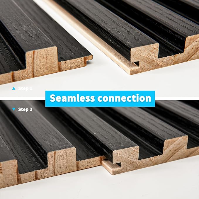 Art3d Slat Wood Wall Paneling for Interior and Ceiling Decoration - Pack of 4pcs + 1pc End-Trim, Size 108 x 5.7in.- Black