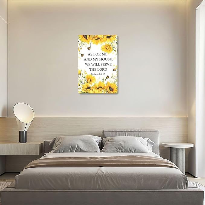 Christian Sunflower Scripture Canvas Wall Art Motivational Flowers Bible Verse Wall Decor Picture Inspirational Bible Quotes Artwork God Psalm Religious Faith Art Painting Print Decoration for Living Room Bedroom Church Framed Gifts 16”X24”