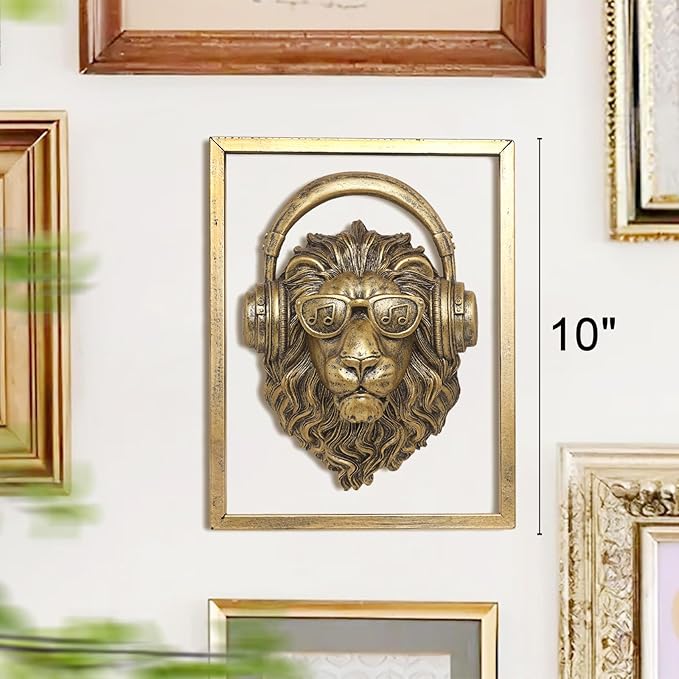 Newinhome Animal Heads Wall Decoration Resin Animals Sculptures Head Wall Hanging Decor Gold vintage Wall Sculpture for Living Room Bedroom Office(Lion)