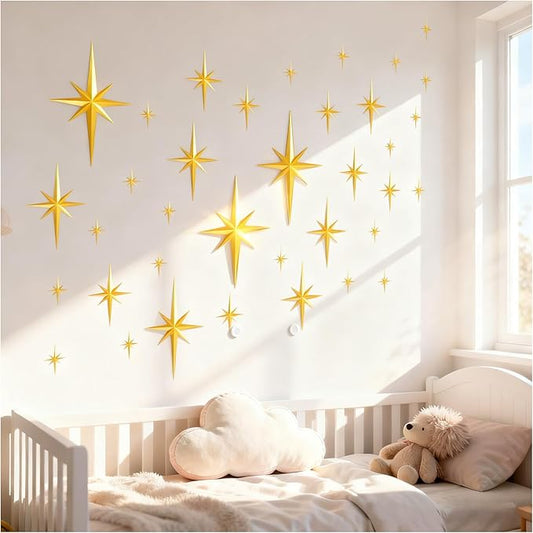 36 Pcs Mid Century Modern Decor,3D Star Art Wall Sculpture,Vintage Starburst Wall Decor,Star Hanging Sculptures Modern Celestial Home Decor,Retro Decor for Living Room Bedroom Front Door Home (36 Pcs)