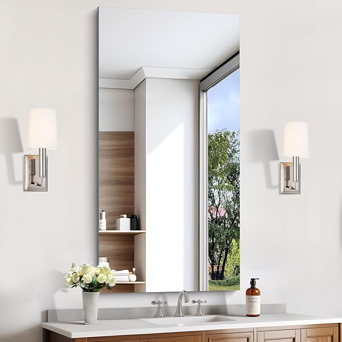 KOCUUY Frameless Mirror, 24x48 Inch Rectangle Bathroom Vanity Mirror for Over Sink, Upgraded Shatterproof Unframed Design for Bedroom, Living Room, Entryway