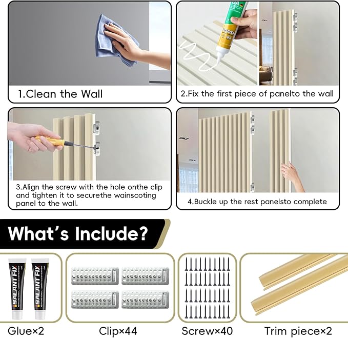 10Pack WPC Slat Wall Panels, 96 x 6.4 x 0.8Inches 3D Accent Wall Panels for Interior Home Decor, Fluted Wood Paneling for Living Room, TV Background, Office, Bedroom(Oak)