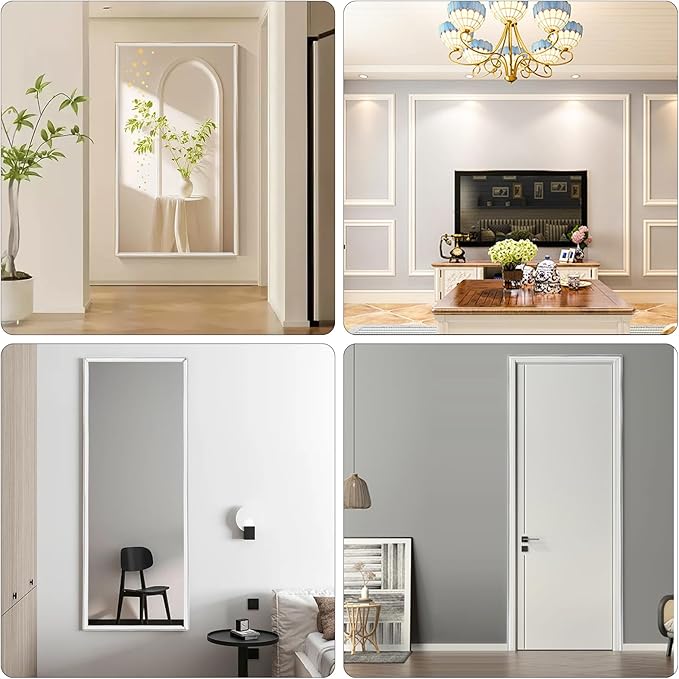 16.4ft Peel and Stick Molding Trim for Walls, Flexible Self-Adhesive Panel Moulding for Wall Ceiling Floor Cabinet Tile Edges Mirrior Frame DIY Chair Rail Panel Moulding (White 16.4ft)