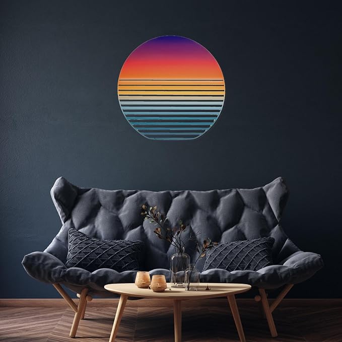 NEODECO Sunset on Sea Metal Wall Art for home decor, Minimalist art deco for living room, colorful wall sculpture (Medium)