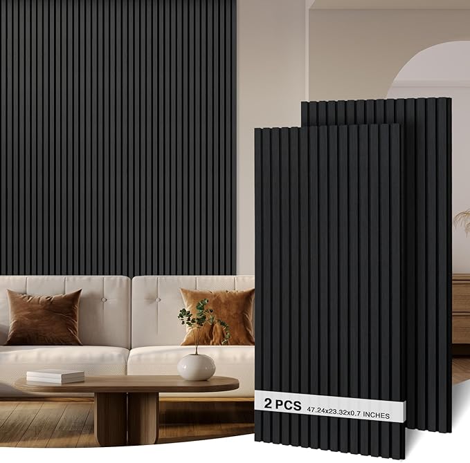 2-Pack Wood Slat Wall Panel 47.2"x23.6"(15.5 sq ft)|Soundproof & Acoustic Wall Panels for Interior Decor & Ceiling|Wood Paneling Sheets for Home Theater & Living Room Mirage Black#22