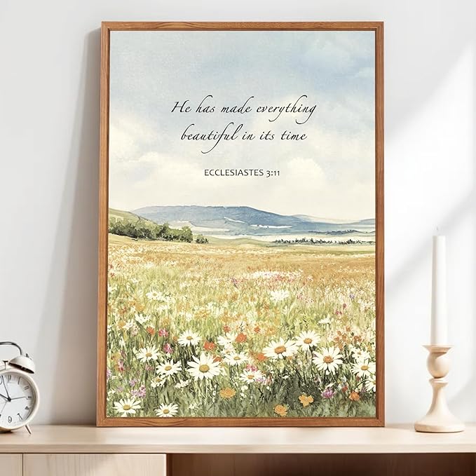 LHIUEM Christian Flowers Framed Canvas Wall Art,Vintage Bible Verse Wall Decor,Religious Jesus Prints,Natural Scripture Artwork for Living Room,Bedroom,Dining Room -16"x24"x3