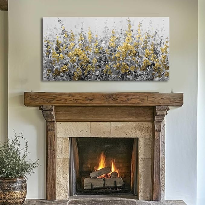 MLART99 Summer Flower Wall Art 24"x48" Prints Floral Canvas Art Gold Foil Nature Art Botanical Wall Decor Decoration Kitchen Pictures for Living Room Bedroom Kitchen