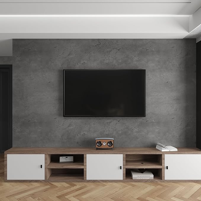 31"×1181" Extra Wide Big Thick Darker Grey Black Concrete Wallpaper Peel and Stick Removable Matte Textured 3d Dark Gray Concrete Cement Contact Paper for Store Coffee Room Gym Bedroom Bathroom