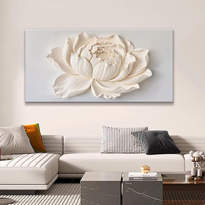 Modern Wall Art White Flower Canvas Art Wall Decor Wall Decor Prints Painting Wall Art Picture For Bedroom Living Room Dining Room Home Office Artwork 24"×48" Ready To Hang