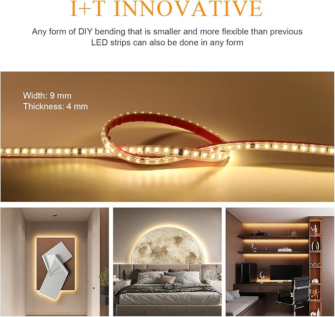 AC 120V LED Strip Lights 3.28 Foot Warm White with US Plug 1M Cuttable LED Lights SMD 2835 110 Volt LED Tape Lights for Bedroom Kitchen Under Cabinet Lighting(Warm White, 3.28ft)