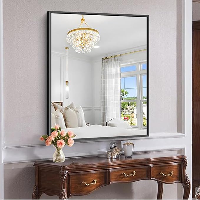 KOCUUY Black Bathroom Mirror, 30x36 Inch Rectangle Mirror for Over Sink, Modern Decorative Wall Mirror for Bedroom Living Room Bathroom, Hang Horizontal/Vertical