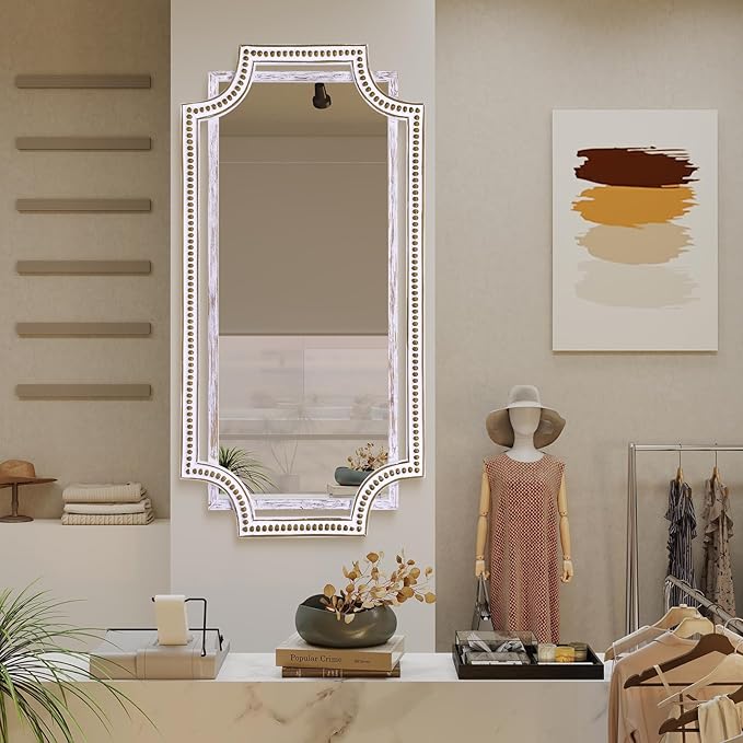 24" X 47" Wooden Farmhouse Large Wall Mirror, Rustic Art Decorative Full Length Mirrors for Living Room, Bedroom, Bathroom, Entryway - Hang Horizontally or Vertically