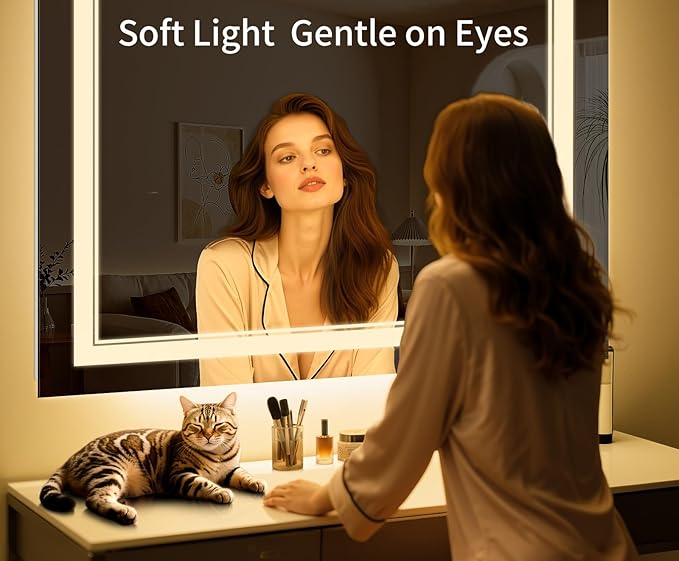 30"x30" LED Bathroom Mirror with Anti-Fog, Stepless Dimmable Lights, 3 Color Modes, Shatter-Proof Tempered Glass, Memory Function & Waterproof Design