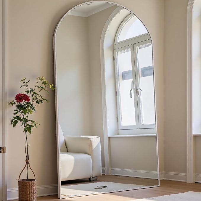 Arched White Full Length Mirror, 71"X30" Large Floor Mirror, Full Body Mirrors for Leaning or Hanging, Standing Mirrors for Bedroom, Living Room,Dressing Room, Aluminum Alloy Frame, White