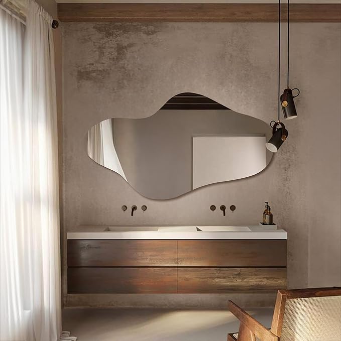 Asymmetrical Led Lighted Mirror for Bathroom, Irregular Vanity Mirror with Lights, Washbasin Backlit Led Illuminated Wall Mirror (Warm Ligth, 30"x52" inc | 76x132 cm)