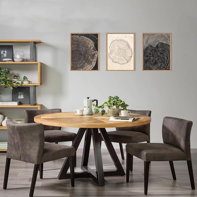 Beige Pastel Wood Tree Rings Framed Canvas Wall Art Set,Modern Nature Grey Wood Stump Wall Decor,Vintage Minimalist Tree Spiral Art Print for Living Room,Bedroom,Dining Room,Office-12 x16 x3