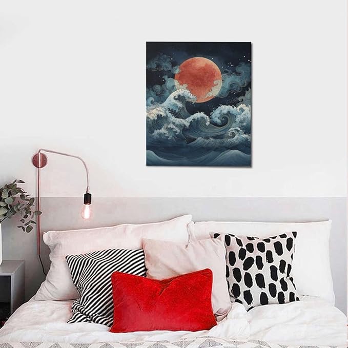 Japanese Wall Art The Great Wave Pictures Wall Decor Japanese Chinese China Sea Waves Canvas Prints Painting Asian Oriental Aesthetic Landscape Artwork Decorations for Bathroom Living Room Bedroom Kitchen Dining Room 20”X24”