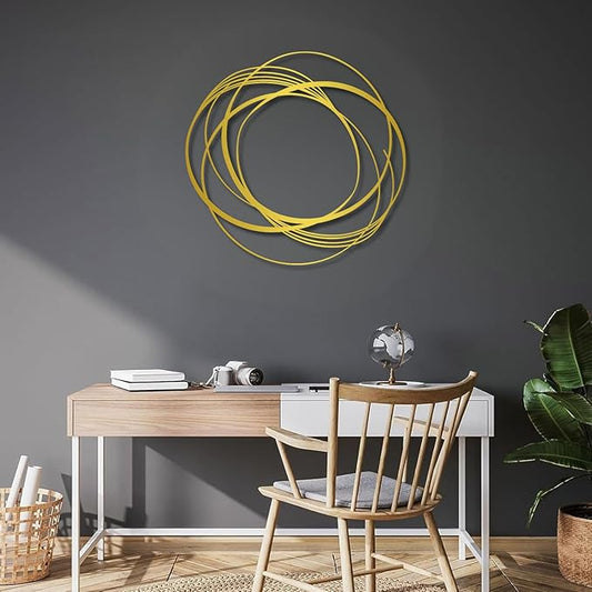cideny Small Modern Minimalist Abstract Geometric Metal Wall Art, Contemporary Line Sculpture, Boho Farmhouse Hanging Decor for Living Room, Bedroom, Entryway, Office – Gold 23.6"x22.8"