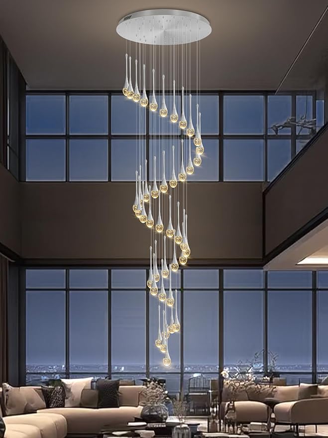 197inches Large Chandeliers for High Ceilings Silver Chandeliers for Entryway High Ceiling Pendant Lights Crystal Drop Light for Living Room Foyer Hallway Staircase