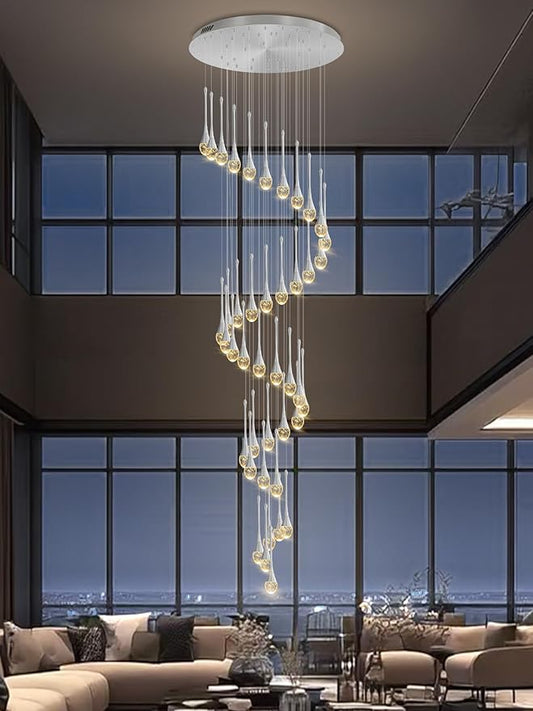 197inches Large Chandeliers for High Ceilings Silver Chandeliers for Entryway High Ceiling Pendant Lights Crystal Drop Light for Living Room Foyer Hallway Staircase