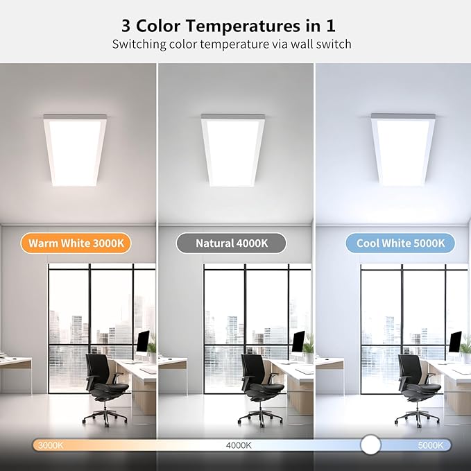 AIKVSXER 2 Pack 1x4 LED Panel Light 50W 5500LM Surface Mount, 3CCT (3000K-5000K), Ultra-Thin 48In, Triac Dimmable, Energy Efficient, Ceiling Light for Kitchen Garage Office Basement