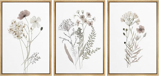 MUDECOR Framed Canvas Print Wall Art Watercolor Wildflower Art Print, Floral Botanical Prints, Minimalist Art, Modern Farmhouse for Bedroom - 16"x24"x3 Natural
