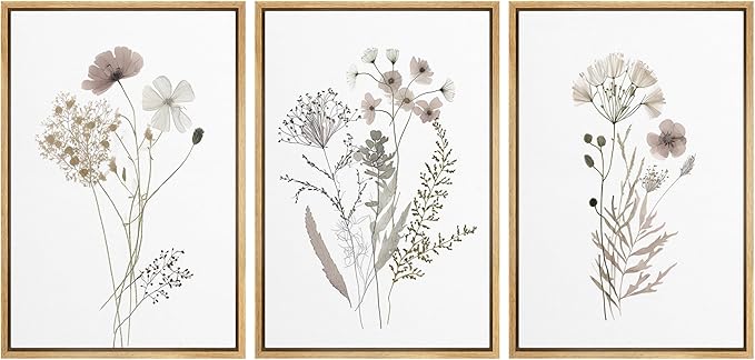 MUDECOR Framed Canvas Print Wall Art Watercolor Wildflower Art Print, Floral Botanical Prints, Minimalist Art, Modern Farmhouse for Bedroom - 24"x36"x3 Natural
