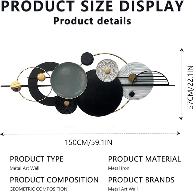 Metal Wall Art Modern Geometry Wall Decor 59"L X22" W Large Black Abstract Wall Sculptures,Wall Decor for Living Room, Office, Home, Bedroom, Kitchen, Bathroom Wall Décor