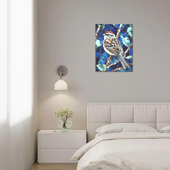 Bird Wall Art For Woman Cute Sparrow Nursery Canvas Wall Decor Vintage Aesthetic Pictures Paintings Prints Artwork Framed Decorations For Bathroom Bedroom Living Room Office Gifts 16" x 20"