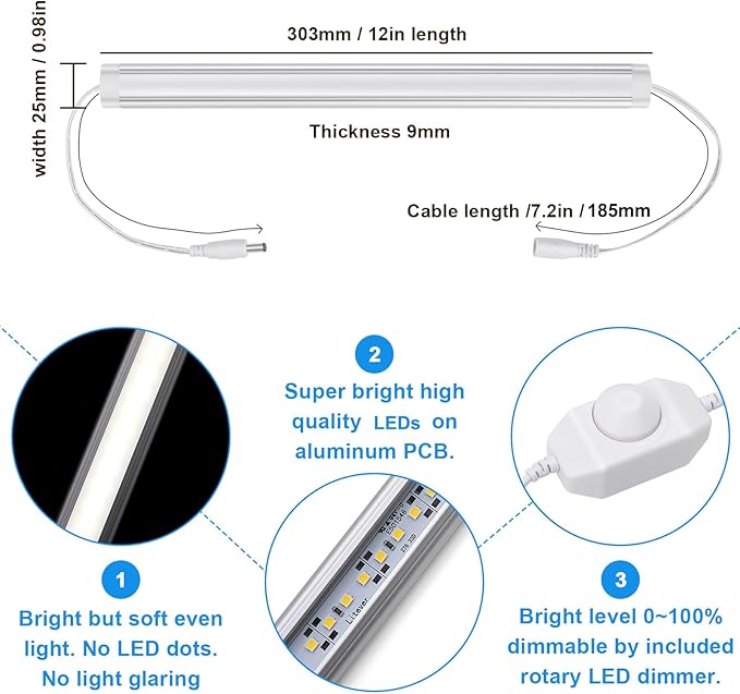 Litever Kitchen Under Cabinet LED Lighting Kit, Super Bright, 6 PCS 12 Inches Light Bars, Plug-in or Hardwire Power Adapter, 31W 2000 Lumen, for Cabinet Counter Shelf Workbench (Daylight White 5000K)