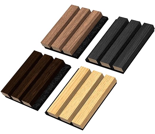 4 PCS Wood Slat Acoustic Panels for Stylish Decor and Noise Reduction(Sample Pack of Oak, Walnut Oak, Walnut, Matte Grey)