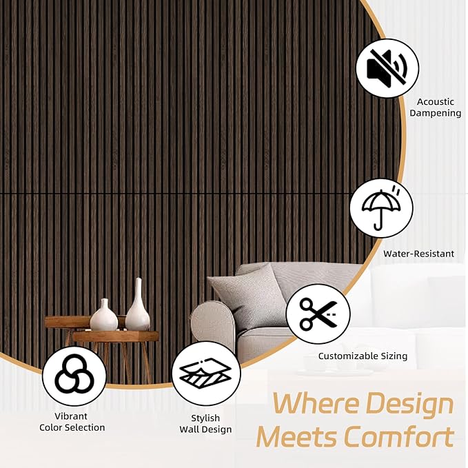 4 Pack Wood Panels for Wall, 47.2"×23.6" Wood Slat Acoustic Panels for Wall, Soundproof Panels, 3D Fluted Panels for Interior Decor (Dark Walnut)