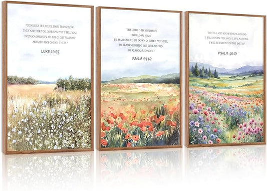 CHDITB Framed Canvas Art Print, Nature Flowers Christian Wall Decor, Floral Spiritual Scripture Wall Painting, Vintage Church Biblical Verses Art Prints for Zen Room Yoga Room Decor 16"x24"x3