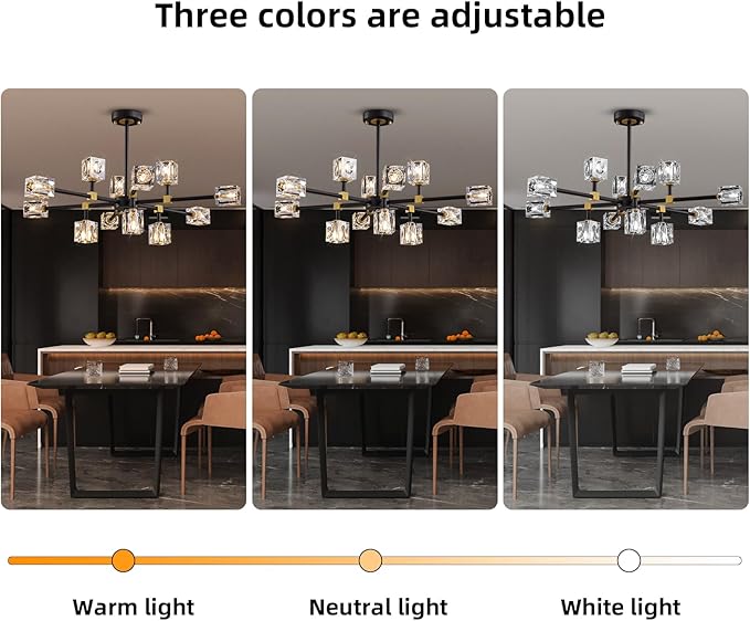 Black Crsytal Chandelier,Sputnik Chandeliers with 12-Lights,Modern Adjustable Height Semi Flush Mount Ceiling Light Fixture for Dining Room,Kitchen Island,Living Room,Bedroom