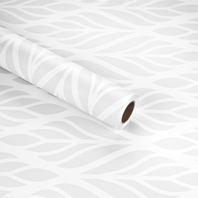 Modern Grey White Geometric Peel and Stick Wallpaper Self Adhesive Grey Floral Geometric Contact Paper Removable Boho Floral Contact Paper for Bedroom Bathroom Cabinets Wall Decor 17.5"x315"