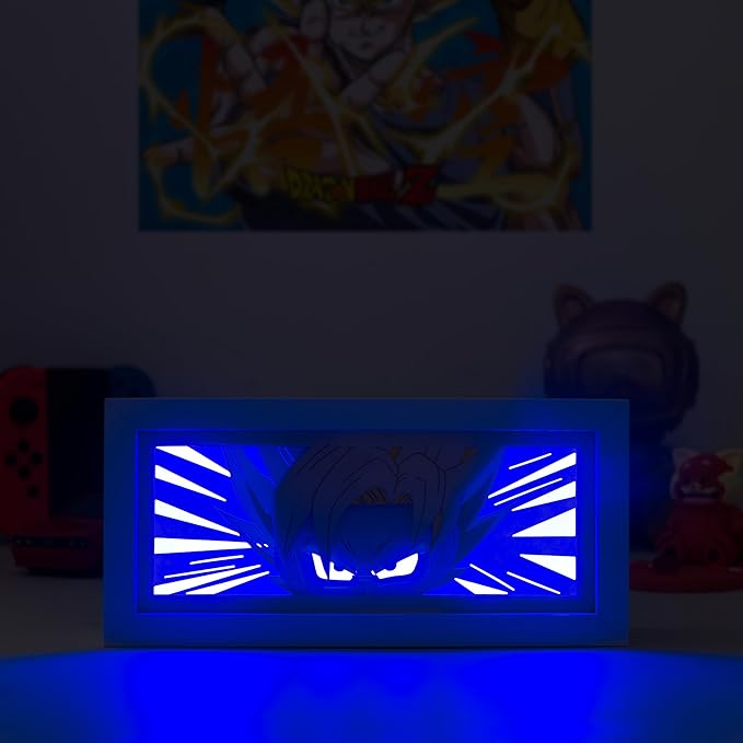 Anime LED Light Box, Manga Shadow Box Frame, Paper Cut, Table Lamp for Anime Enthusiasts, RGB Multi Color, Night Light for Room Decor, Unique Anime Desk Decor (Super Saiyan)