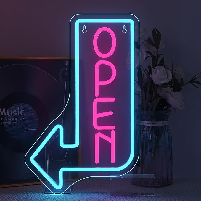 Looklight Open Signs for Business Open Neon Sign Blue Neon Lights for Wall Decor Led Lights Coffee Bar Stores Cafe Shop Hotel Restaurant Window Outdoor Food Truck Decorations